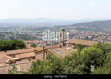 View of church and Umbrian countryside from Perugia. Italy Stock Photo