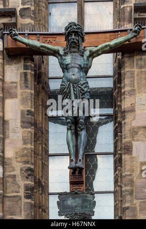 Bronze figure of Christ outside St Sebald's church, Nuremberg. Stock Photo