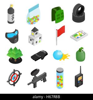 Paintball game isometric 3d icons Stock Vector