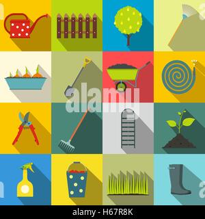 16 garden flat icons set Stock Vector