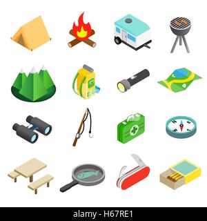 Camping isometric 3d icons Stock Vector