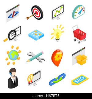 Seo isometric 3d icons set Stock Vector