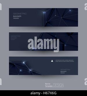 Vector abstract banners set with polygonal, Triangle pattern shape and molecule structure. Low poly banner with connecting dots  Stock Vector
