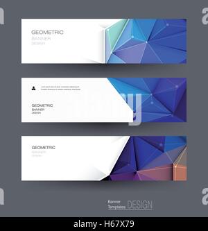 Vector abstract banners set with polygonal, Triangle pattern shape and molecule structure. Low poly banner with connecting dots  Stock Vector