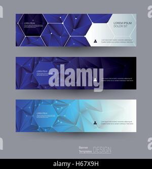 Vector abstract banners set with polygonal, Triangle pattern shape and molecule structure. Low poly banner with connecting dots  Stock Vector