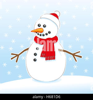 Snowman with red hat, scarf and stick 3D Stock Photo - Alamy