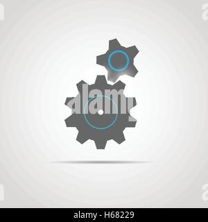 Gear icon with pair of gray gears with cogs, glowing from back. Stock Vector