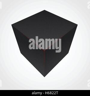 Black granite cube with red lines isolated on white Stock Vector