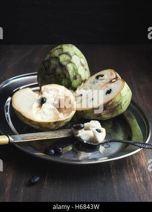 Tropical custard apple fruit on white background Stock Photo