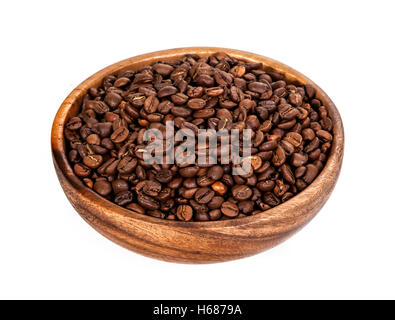 Coffee beans in wooden bowl. Isolated on white background. Stock Photo