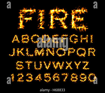 Fire font collection, alphabet of flame. Stock Photo