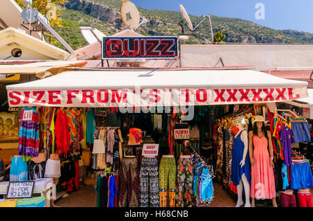 Ripoff shop calling itself 'Quizz' selling ladies clothes and dresses in Oludeniz, Turkey Stock Photo