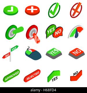 Yes or No icons set, isometric 3d style Stock Vector