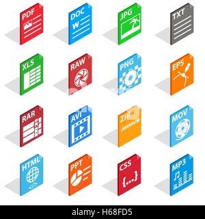 File Type Icons set, isometric 3d style Stock Vector