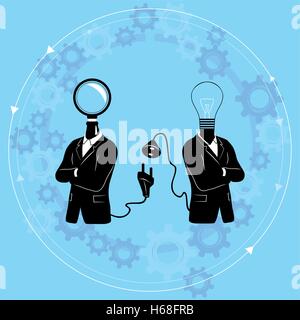 Searching and finding idea / solution in teamwork / network. Stock Vector