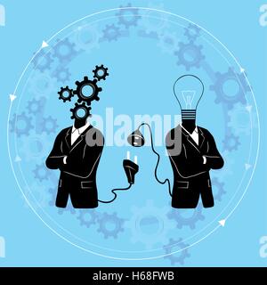 Searching and finding idea / solution in teamwork / network. Stock Vector