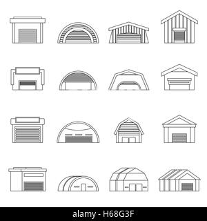 Hangar icons set, outline ctyle Stock Vector