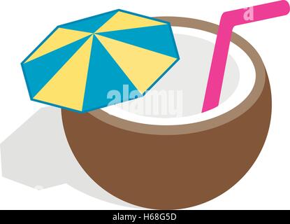 Coconut cocktail icon, isometric 3d style Stock Vector