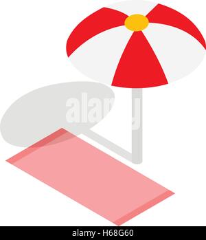 Beach towel and umbrella icon, isometric 3d style Stock Vector