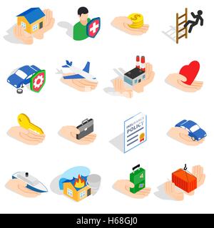 Insurance icons set, isometric 3d style Stock Vector