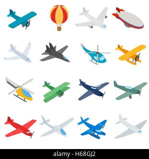 Aviation icons set, isometric 3d style Stock Vector