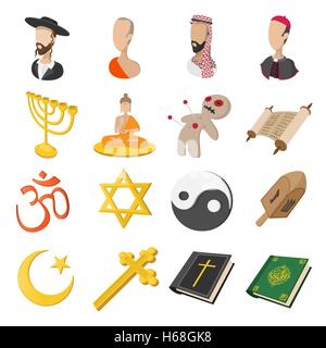 Different religions cartoon icons set Stock Vector