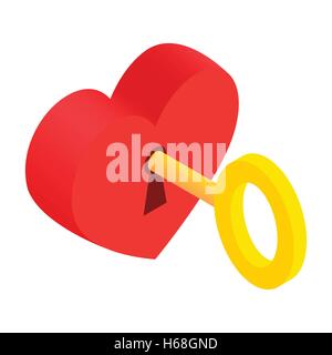 Heart-lock and key isometric 3d icon Stock Vector