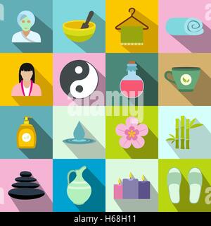 Spa flat icons set Stock Vector