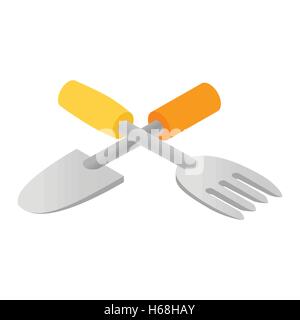 Garden spade and fork icon isometric Stock Vector