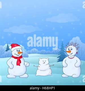 Snowmens mould child in forest Stock Vector
