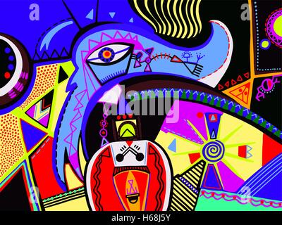 original abstract digital contemporary art vibrant colorful geom Stock Vector