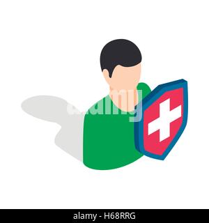 Male and shield icon, isometric 3d style Stock Vector