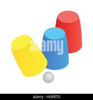 Three game thimbles with a ball isometric 3d icon Stock Vector