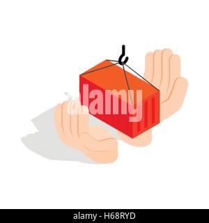 Hands holding container icon, isometric 3d style Stock Vector