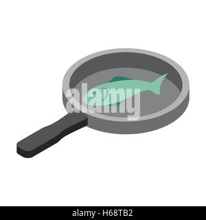 Fish in the pan 3d isometric icon Stock Vector