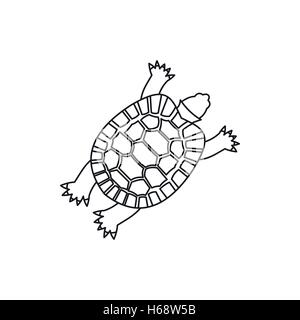 outline vector cute land tortoise with patterned shell, side view ...