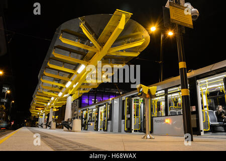 Tram stop in Exchange Square serving the Arndale centre and the recently refurbished Corn Exchange. Stock Photo