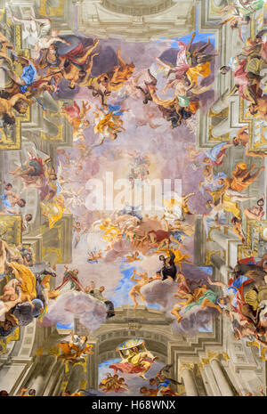 ROME, ITALY - MARCH 10, 2016: The central part of vault baroque fresco The Apotheosis of St Ignatius Stock Photo