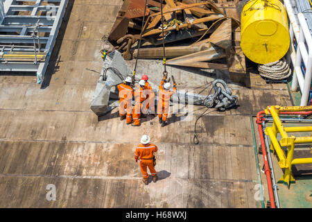 Offshore Construction workers on the deck of the DBA (Derrick Barge ...