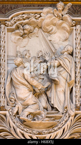 ROME, ITALY - MARCH 10, 2016: The relief of scene from life of St. Simon the Apostle by Salvatore Bercari (18. cent.). Stock Photo