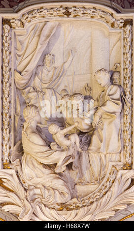 ROME, ITALY - MARCH 10, 2016: The relief of scene from life of Apostle in church Basilica di San Marco Stock Photo