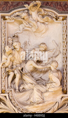 ROME, ITALY - MARCH 10, 2016: The relief of scene from life of St. Andrew the Apostle by Andrea Bergondi (18. cent.). Stock Photo