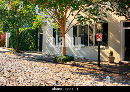 19th century Chalmers' cobblestone Charles street in historic Charleston, SC Stock Photo