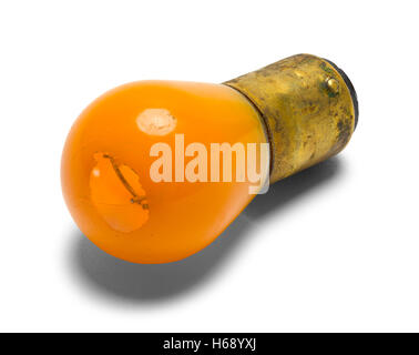 Old Used Orange Light Bulb Isolated on White Background. Stock Photo