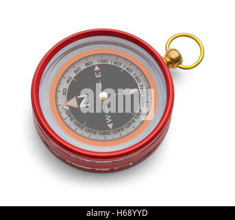 Red Metal Magnetic Compass Isolated on White Background. Stock Photo