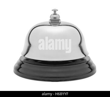 Silver Desk Bell Side View Isolated on White Background. Stock Photo