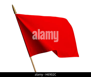 Blank Red Flag Blowing in Wind Isolated on White Background. Stock Photo