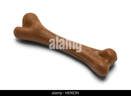 Single Brown Chewy Dog Bone Isolated on White Background. Stock Photo