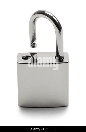Open Silver Padlock with Copy Space Isolated on White Background. Stock Photo
