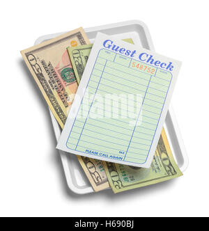 Receipt Tray with Money Isolated on White Background. Stock Photo